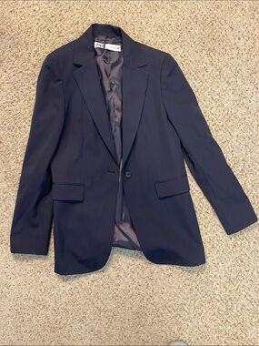 Zara Dark Blue Single-Button Blazer